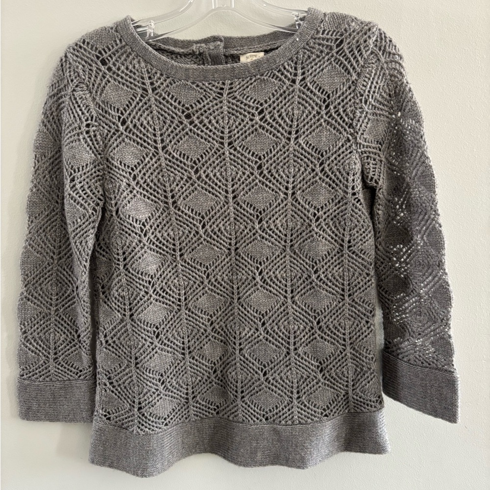 J. Crew Women's Crocheted Sweater Diamond  Textured Pattern Gray Sz. Small Wool
